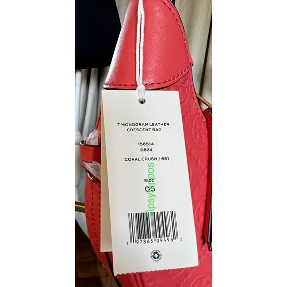 NEW!!!  AUTHENTIC TORY BURCH CORAL CRUSH MONOGRAM CRESENT HANDBAG - Picture 10 of 13